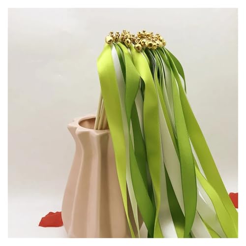 LuoAXINN 50 Stück wirbelnde Bandstäbe for Hochzeiten mit Glöckchen, Rasendekor & Geburtstagsparty-Zubehör für Hochzeit Geburtstag Feier(Light Green) von LuoAXINN