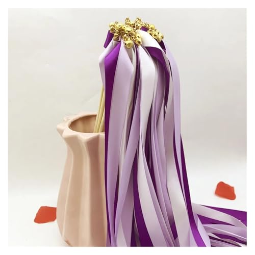 LuoAXINN 50 Stück wirbelnde Bandstäbe for Hochzeiten mit Glöckchen, Rasendekor & Geburtstagsparty-Zubehör für Hochzeit Geburtstag Feier(Purple) von LuoAXINN