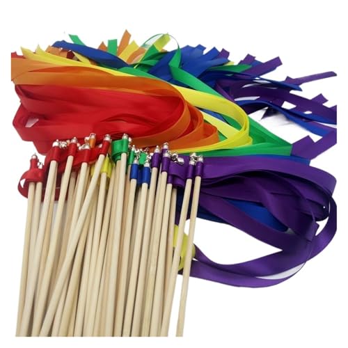 LuoAXINN Hochzeitsstäbe aus Regenbogenband mit silbernen Glöckchen, wirbelnden Luftschlangenstäben für Hochzeit Geburtstag Feier(20PCS) von LuoAXINN