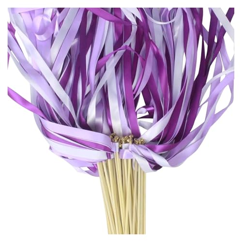 LuoAXINN Luftschlangen aus Seidenbändern mit Glöckchen, Feenstäben for Gastgeschenke und Dekorationen bei Hochzeitsfeiern für Hochzeit Geburtstag Feier(Purple,100PCS) von LuoAXINN