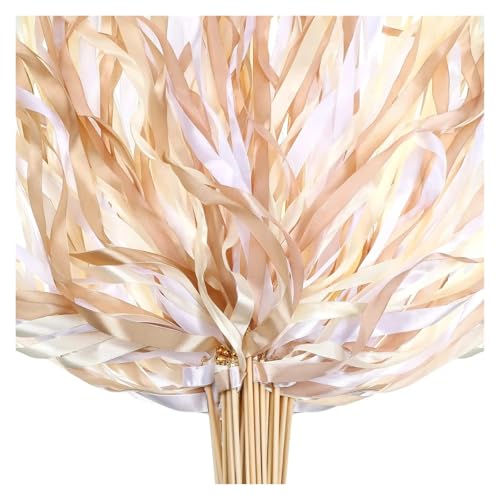 LuoAXINN Luftschlangen aus Seidenbändern mit Glöckchen, Feenstäben for Gastgeschenke und Dekorationen bei Hochzeitsfeiern für Hochzeit Geburtstag Feier(Yellow,100PCS) von LuoAXINN