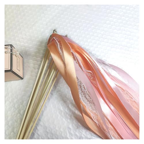 LuoAXINN White Lace Ribbon Wands with Golden Silver Bells, Fairy Streamer Stick for Wedding Party für Hochzeit Geburtstag Feier(Pink,50pcs) von LuoAXINN