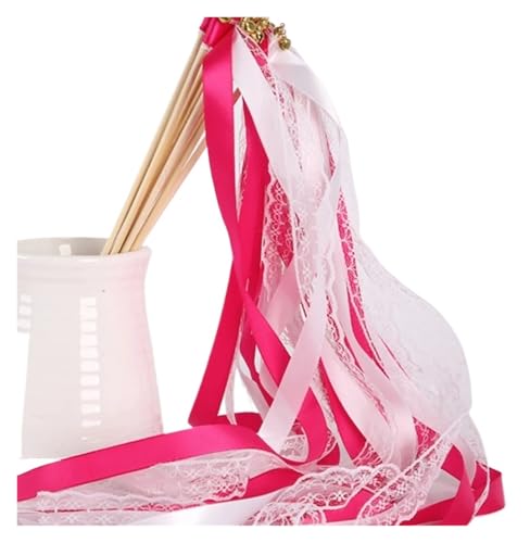 LuoAXINN White Lace Ribbon Wands with Golden Silver Bells, Fairy Streamer Stick for Wedding Party für Hochzeit Geburtstag Feier(Red,50pcs) von LuoAXINN