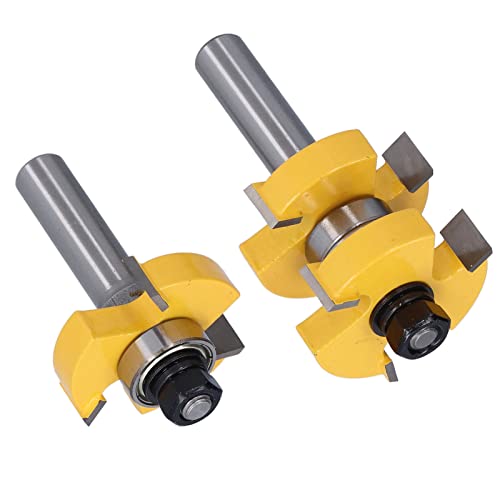 Luocute 2pcs Zunge und Rille Router Bit Set, T Form 3 Zähne Holzfräsenschneider Holzbearbeitung Werkzeug, 2 Lagerholzmühlenschneider 1/2 Zoll Schaft von Luocute