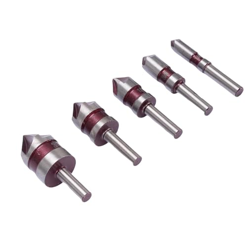 Luocute 5pcs Countersink Bohrbohrbit Set, 1/4in 3/8in 1/2in 5/8in 3/4in Hochgeschwindigkeitsstahl 82 Grad Flötengestaltung Countersink Kamfer -Bohrwerkzeuge für Holzbearbeitung von Luocute