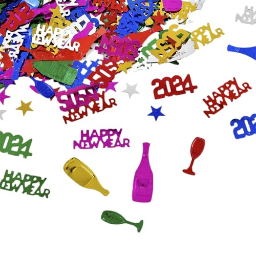 Luojuny 1 Set 2024 Happy New Years Abschluss-Konfetti, Tischdekorationen, Bastelarbeiten, elegant, schwarz, goldfarben, silberfarben, Konfetti für Partys, Feiertagsdekorationen, von Luojuny