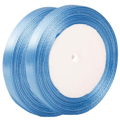 Luoqun88 Satinband, 10 mm Geschenkband, 22 m Bänder für Geschenkverpackungen, weiches Stoffband zum Basteln, Hochzeits- & Geburtstagsdekoration, Haarschleifenbänder (Hellblau, 2 Stück) von Luoqun88