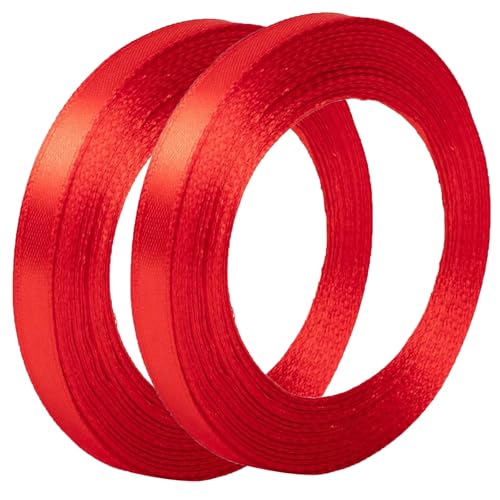 Luoqun88 Satinband, 10 mm Geschenkpapier, 22 m Bänder für Geschenkverpackungen, weiches Stoffband zum Basteln, Hochzeits- und Geburtstagsdekoration, Haarschleifenbänder (Rot, 2 Stück) von Luoqun88