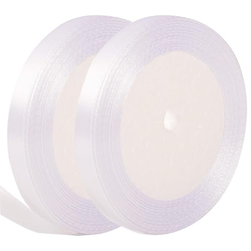 Luoqun88 Satinband, 10 mm Geschenkpapier, 22 m Bänder für Geschenkverpackungen, weiches Stoffband zum Basteln, Hochzeits- & Geburtstagsdekoration, Haarschleifenbänder (Weiß, 2 Stück) von Luoqun88