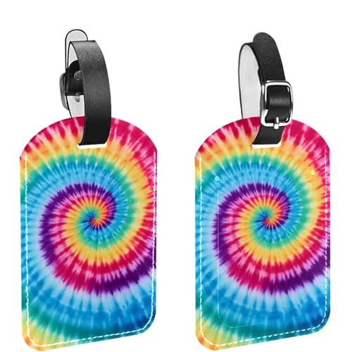 Bunte batikfarbene Gepäckanhänger für Koffer, PU-Leder, Namensschilder, Reisetasche, Kreuzfahrt, Kofferanhänger, 2 Stück von Luoweisi