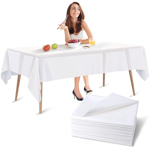 Luriseminger 20 Stück Tischdecke Einweg, Wasserdicht Tischabdeckung aus Vliesstoffe mit PE-Film Einweg Tischbezug Weiß Tischtücher für Hochzeit, Party, Geburtstag (140 x 200cm) von Luriseminger