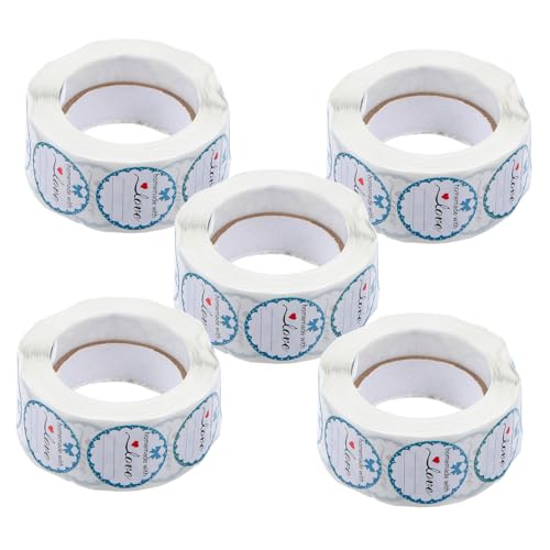 5 Rollen Selbstklebende Rundetiketten für Handgemachte Produkte Schreibbare Aufkleber für Einmachgläser Backverpackungen und Vielseitig Einsetzbar für Kreative Verpackungen von Lurrose