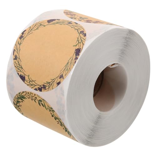 Lurrose 1 Rolle Selbstklebende Aufkleber mit Wreath Muster Kraftpapier Etiketten für Karten Umschläge und Hochzeiten Vielseitig Einsetzbar Rustikales Design für Persönliche von Lurrose