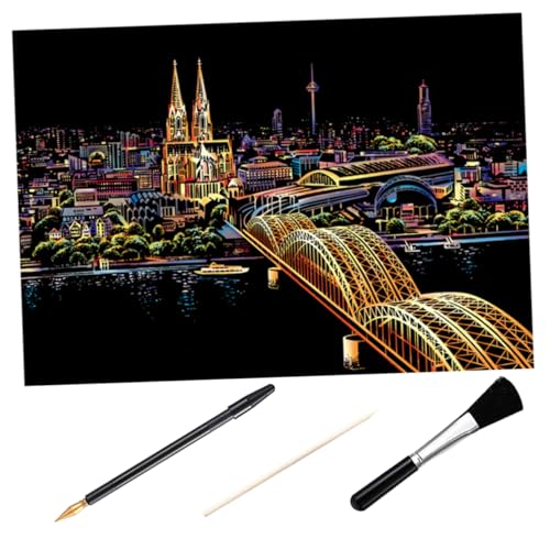 Lurrose 1 Satz 4 Stück Malerei abkratzen für für Gold Papier Kratzbild Kratzbild Kunsthandwerk Nachtansicht Kratzzeichnung Kratzbild selber machen Hölzern Black von Lurrose