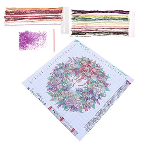 Lurrose 1 Satz Blumenkranz Diy Stickerei für Anfänger Komplettes Kreuzstich Kit zur Wanddekoration Hochwertigem Ökologischen Baumwollfaden für Wohnzimmer und Schlafzimmer von Lurrose