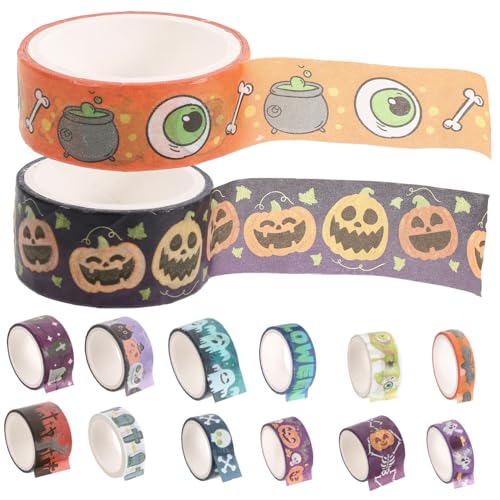 Lurrose 1 Satz Halloween Nachtleuchtendes Washi Tape Dekoband Für Diy Bastelprojekte Scrapbooking Und Geschenkverpackung Vielseitig Einsetzbar Mit Halloween Motiven 14rollen von Lurrose