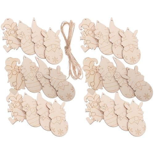 Lurrose 1 Satz Osterdeko-anhänger Diy Ostern Ornament Ostern Holzdekoration Unvollendete Holzornamente Diy Ostern Dekoration Holzzwerg Zum Basteln Unfertige Holzspäne Holzzwerge 25 Stück von Lurrose
