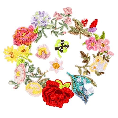 Lurrose 1 Satz Stickerei Pfingstrosenblüten Bestickte Aufnäher Flicken Nähen Patch Strasssteine Stickrahmen Bastelzeug Bügeleisen Flicken Für Kleidung Blumenbeete Stoff 14 Stück von Lurrose