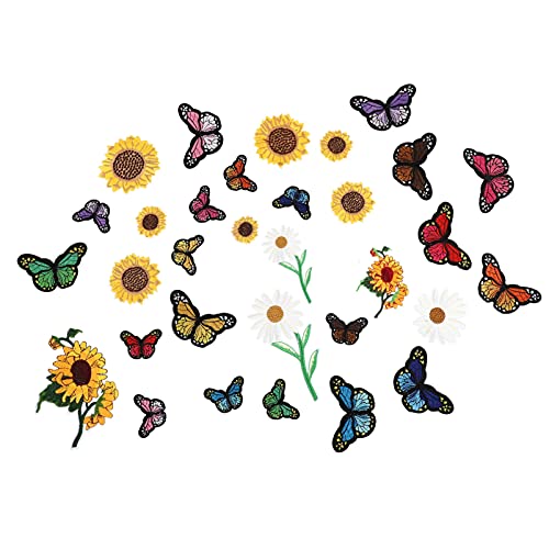 Lurrose 1 Satz Teiliges Aufbügelbare Stickereipatches Sonnenblumen Und Schmetterlingsdesigns Für Kleidung Taschen Und Diy Projekte Selbstklebend Zum Personalisieren Und Dekorieren 33 Stück von Lurrose