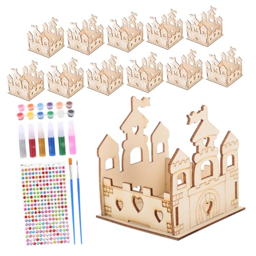 Lurrose 1 Satz Unbemaltes DIY-Schloss Jungen Mädchen Alter Der Fantasievolles Rollenspiel Holzschlossmodell DIY-spielzeit Unbemaltes Spielhaus DIY-spielhaus Plastik von Lurrose