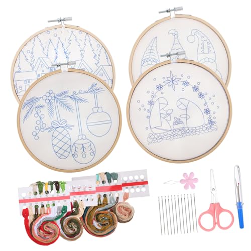 Lurrose 1 Satz Weihnachtliches Stickset für Anfänger Teiliges Set mit Stickrahmen Scheren Nahtauftrenner und Fadenwerkzeug für Kreative Weihnachtsornamente für Dekoration und von Lurrose