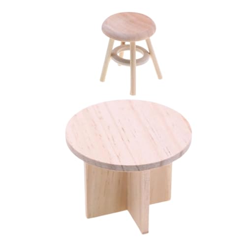 Lurrose 1 Set Massivholzmöbel Modell Puppenhaus Mini Tisch Mini Holzhocker Dekore Puppenhaus Miniaturmöbel Kleiner Hocker Holz Kleine Holzhocker Holzminiaturmöbel Beige von Lurrose