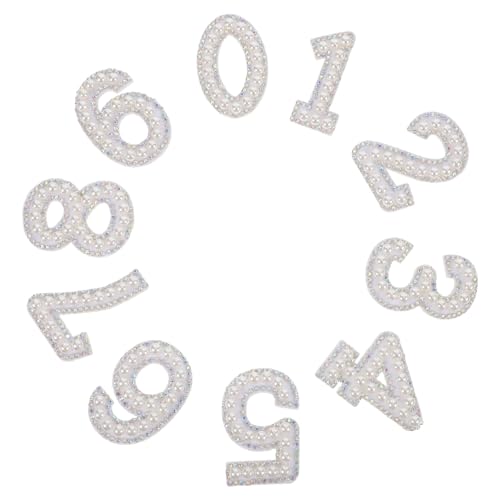 Lurrose 10 Stück Strass Patches mit Perlenzahlen Aufbügelbare Applikationen für Diy Kleidung Taschen und Bastelbedarf Glitzernde Zahlen für Designs von Lurrose