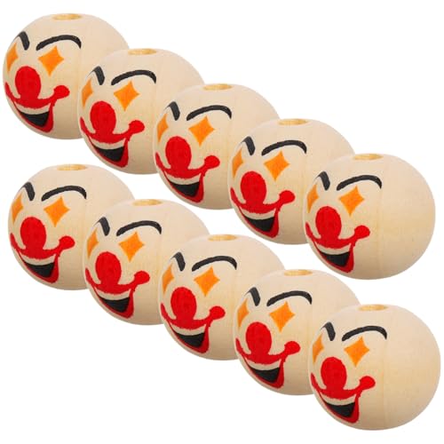Lurrose 10 Stück Teiliges Holzperlen mit Clown Gesicht Kindgerechte DIY Schmuckperlen für Armbänder Halsketten Ohrringe Sichere Naturholzperlen zum Basteln für Junge Mädchen Geburtstag von Lurrose