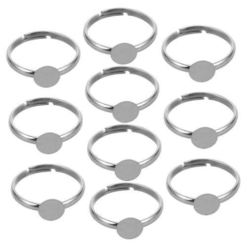 Lurrose 10 Stück Teiliges Verstellbare Fingerringe mit Flacher Runder Klebefläche Diy Schmuckherstellung Zubehör Robust Rostfrei für Mädchen und Schüler Ringgröße Pad von Lurrose