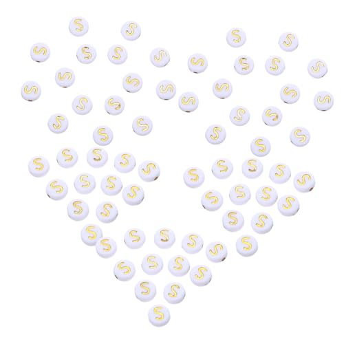 Lurrose 100 Stück Acryl Alphabet Spacer Perlen Weiß Gold Flach Rund Leicht Langlebig für Diy Freundschaftsarmbänder Schlüsselanhänger Halsketten Schmuckherstellung von Lurrose