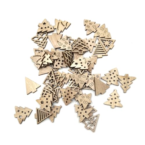Lurrose 100 Stück Baumförmige Holzanhänger Holzscheiben Weihnachtsdeko Basteln DIY Holzdekoration für Zuhause Party Geschenkidee von Lurrose