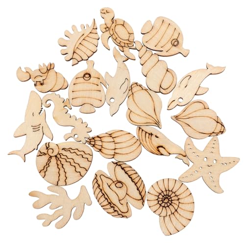 Lurrose 100 Stück DIY Holzscheiben Meeresmotive Unfertige Holzspäne mit Glatter Oberfläche zum Bemalen Bastelset für Handwerk Dekoration von Lurrose