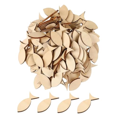 Lurrose 100 Stück Holzdeko Blätter Basteln Holzausschnitte Holzausschnitte Holzhandwerk Ornamente Fische Unbehandeltes Holz Nautischer Holzausschnitt von Lurrose