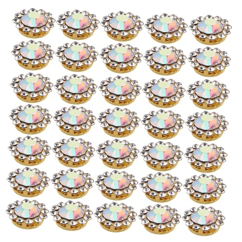 Lurrose 100 Stück Sonnenblume Strassknöpfe Doppelter Goldboden Runde Blume Bastelknöpfe Für DIY Haaraccessoires Hochzeit Party Dekorationen Schmuckverzierung von Lurrose