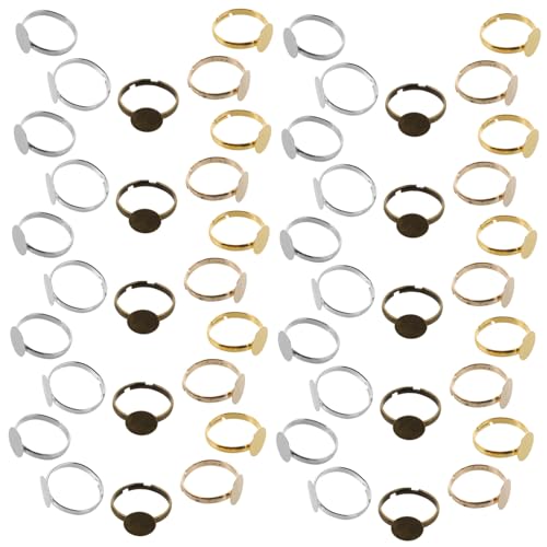 Lurrose 100 Stück Verstellbare Cabochon Ringbasis Flachrund Metall Schmuckrohlinge DIY Schmuckherstellung für Frauen und Männer Offene Lünette für Einfache Edelsteinfassung Komfortabler von Lurrose