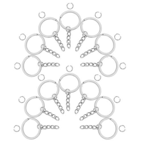 Lurrose 100-teiliges Set mit flachen Schlüsselanhängern, silberfarbene flache Schlüsselanhänger mit Kette und offenen Biegeringen, Metall-Schlüsselanhänger für Harz, Basteln und Schmuckherstellung von Lurrose