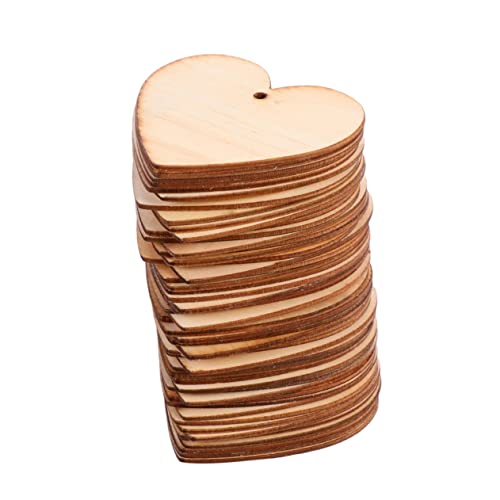 Lurrose 100Stücke Holzscheiben mit Unvollendete Herzanhänger DIY Holzstücke Basteln Dekoration und Projekte für Partys von Lurrose