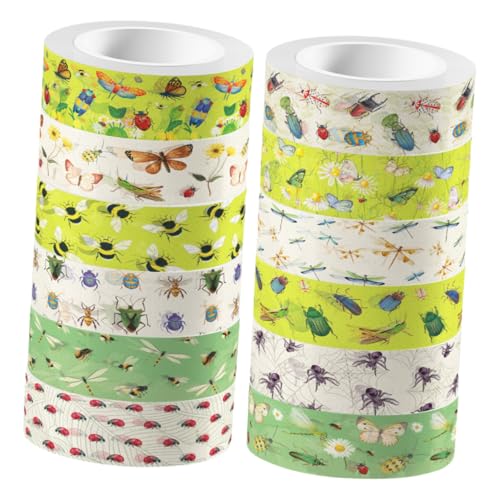 Lurrose 12 Rollen Transparentes Washi Tape mit Insektenmotiv DIY Scrapbooking Tape für Kreative Bastelprojekte für Notizbücher Geschenkanhänger und Mehr von Lurrose