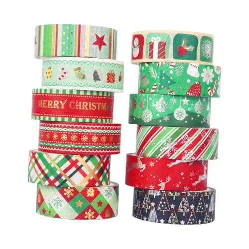 Lurrose 12 Rollen Weihnachts-washi-tape Weihnachts-diy-tape Dekorative Bänder Dekorationen Weihnachtsdekorband Weihnachtsband Präsentieren Sie Band Klebeband Für Dekozwecke Papier Colorful von Lurrose