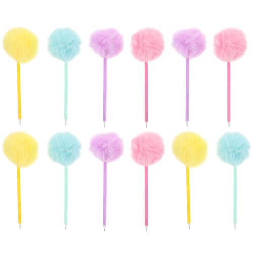 Lurrose 12 STÜCKE Pom Pom Kugelschreiber, Flauschiger Plüsch, Bunte Niedliche Schreibstifte, Kreative Schreibwaren Für Schule, Büro, Zuhause, 21 cm von Lurrose