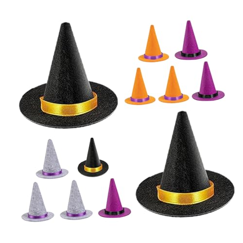 Lurrose 12 Stück Mini Filz Hexenhüte Handgefertigt Bunte Miniatur Hüte für Puppenhaus Dekoration DIY Bastelzubehör für Halloween Party und Kreative Geschenkideen von Lurrose