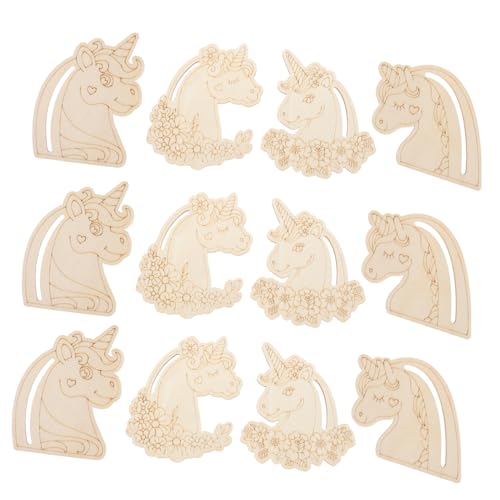 Lurrose 12 Stück Teiliges DIY Holzfiguren Einhorn zum Bemalen Natürliche Holzscheiben zum Basteln Ungiftiges Holzmaterial für Kreative Handarbeiten und Partydekorationen von Lurrose