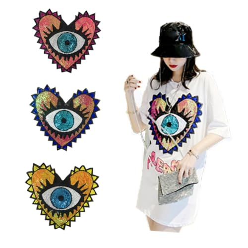 Lurrose 1stück Herzaugen Patches Mit Pailletten Bestickte Applikation Für Kleidung Jeans T-shirts Einzigartige Und Glänzende Dekoration Für Handwerksprojekte Blaue Augen von Lurrose