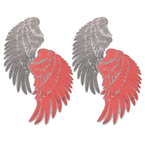 Lurrose 2 Paar selbstklebende Pailletten-Flügel-Patches zum Aufnähen, Aufbügeln, dekorative Stoffapplikationen für Kleidung, Taschen, DIY-Party-Outfits, Rucksäcke, Jacken, Jeans, Rot von Lurrose