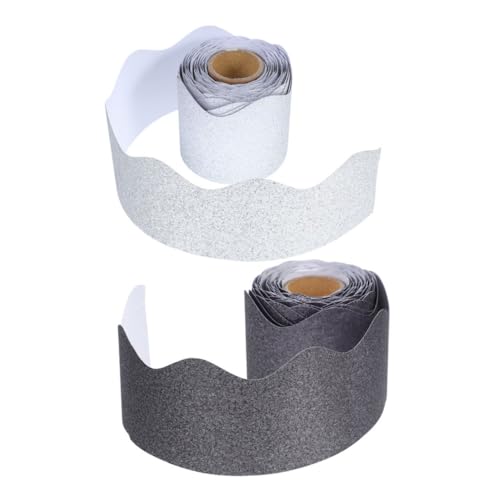 Lurrose 2 Rollen Glitzernde Schwarze Pinnwandbordüre Gewellte Bordüre für Klassenzimmer und Büro Dekorative Wandgestaltung Papiermaterial Widerstandsfähig und Einfach Anzubringen Silber von Lurrose