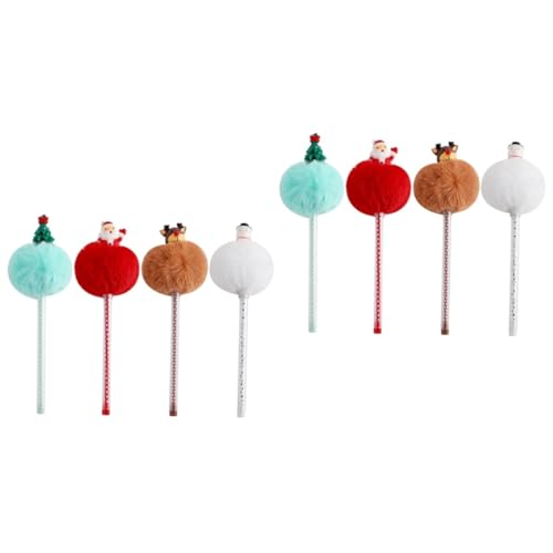 Lurrose 2 Sätze Cartoon-weihnachtspelzkugel-kugelschreiber Neuheit Weihnachtsstifte Weihnachtskugelschreiber Weihnachts Neuheit Briefpapier Weihnachtspüde Stifte Plastik 4 Stücke * 2 von Lurrose