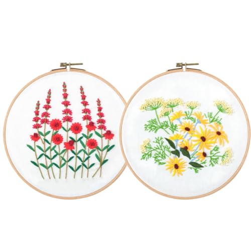 Lurrose 2 Satz Blumenmuster Stickset für Anfänger Teiliges Diy Stickerei Zubehörset mit Fäden Nadeln und Vorlagen für Kreative Handwerksprojekte für Bastelliebhaber von Lurrose
