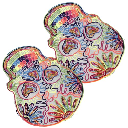 Lurrose 2 Stück Dekorative Schädel Patches für Diy Kleidung Bunte Aufnäher für Jacken Taschen und Bekleidung Handgemachte Dekoration Einfache Anwendung und Vielseitig Einsetzbar von Lurrose