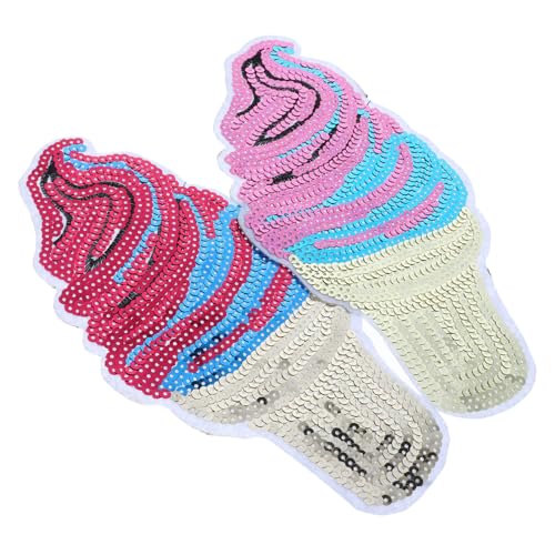 Lurrose 2 Stück Eiskegelstoffaufkleber funkeln Kleidung Nähen Flecken Stoffreparaturflicken pailletten Stoffverzierung Patches für Haaraccessoires Patch-Ornamente kleine Reparaturflicken von Lurrose