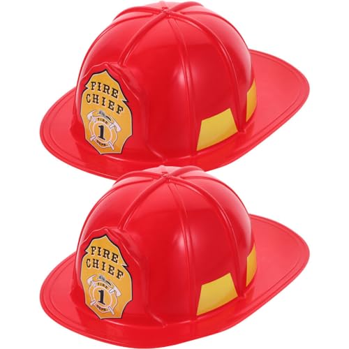 Lurrose 2 Stück Feuerwehrhelm Feuerwehrmütze Neuheit Feuerwehrmann-Harthelme Rollenspiel-Spielzeug Feuerwehrmann-Mütze Verkleidung Feuerwehrmann Kunststoff Roter Hut von Lurrose